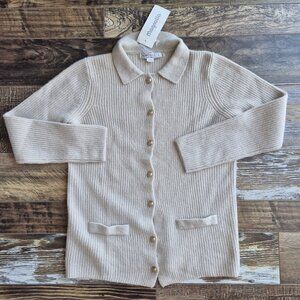 Vintage NWT Magnolia Italian Merino Wool Angora Collar Cardigan Button Beige
